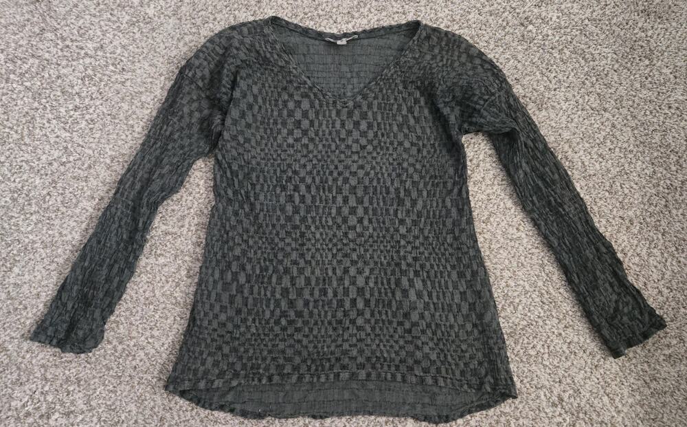 FLAX Top Linen V Neck Size P Petite Long Sleeve Plaid Checkered Lagenlook Tunic